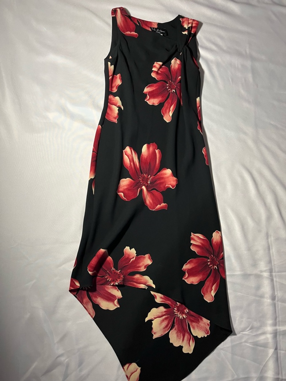 SL Fashions Black Dress with Red Floral Print
